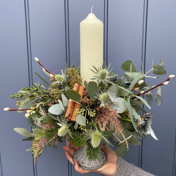 Christmas table display and candle