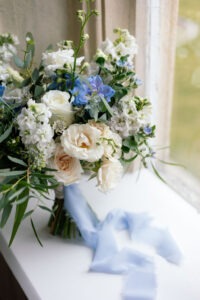 Soft blue and ivory bridal bouquet