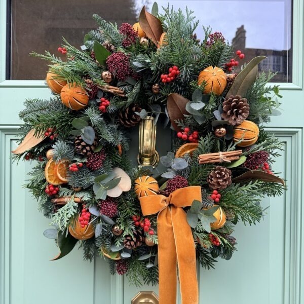 festive wreath in traditional colours