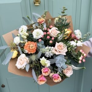 Peach, Ivory, Green tones