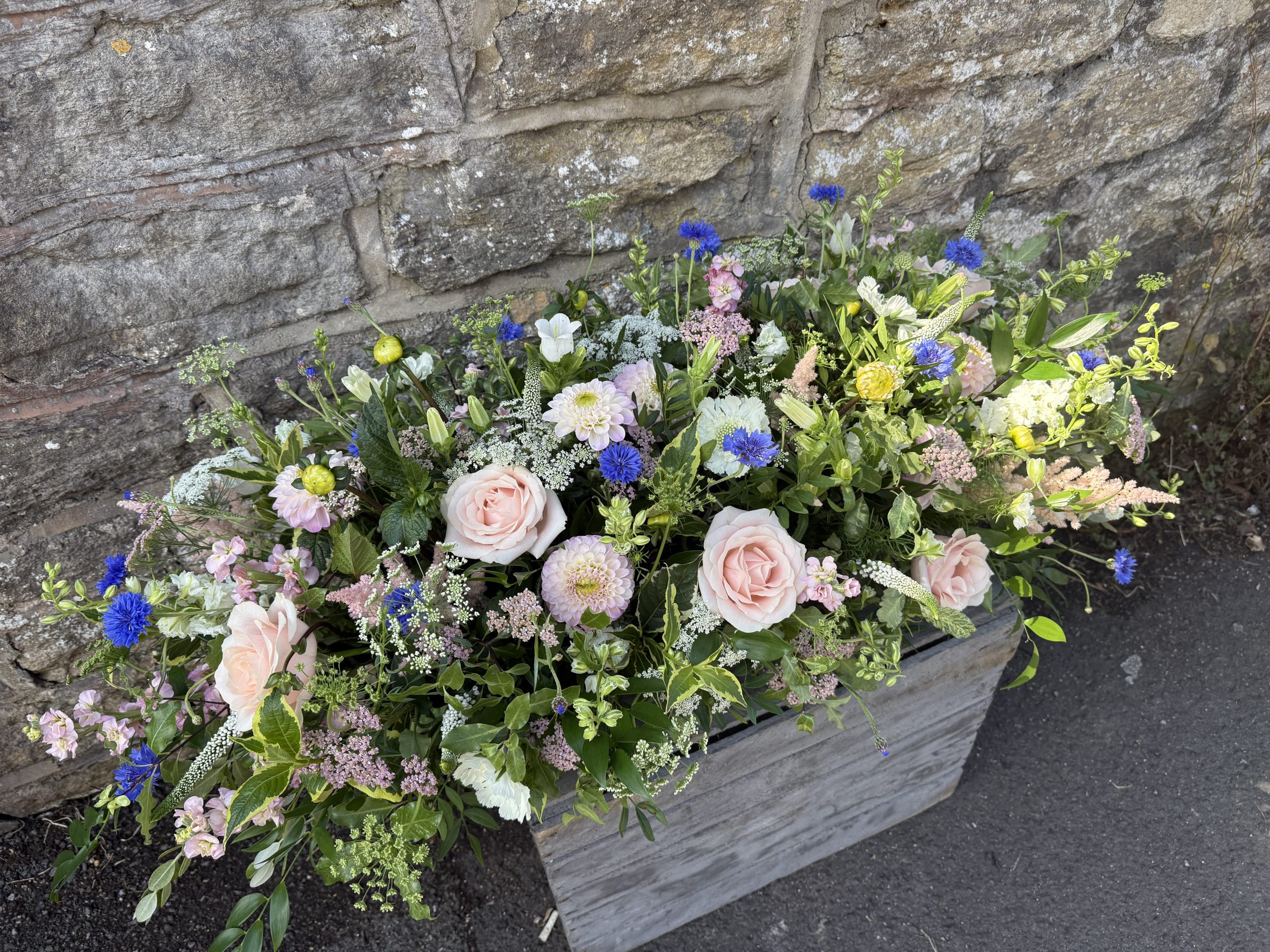 Textured garden style double ended arrangement