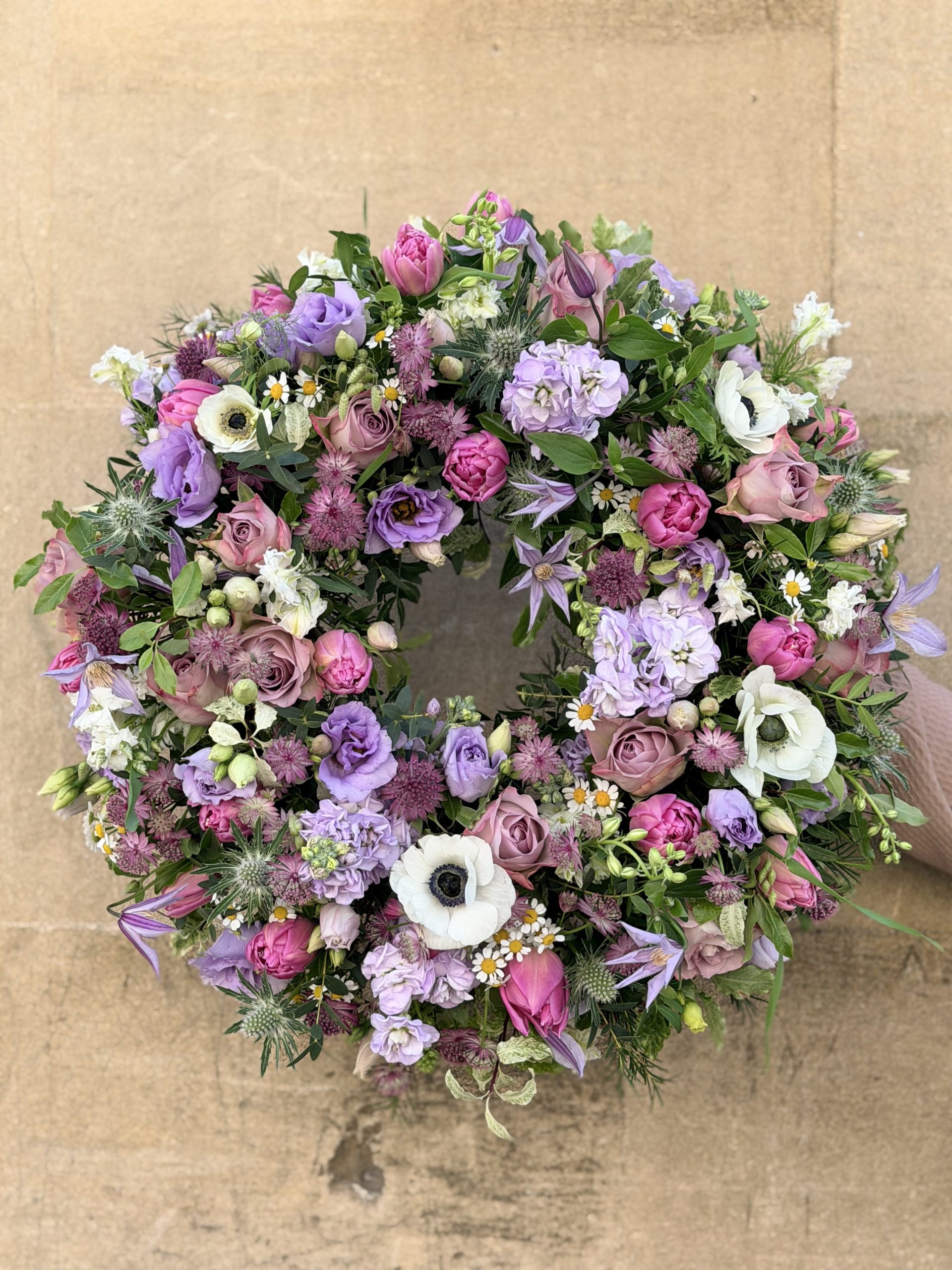 Textured funeral wreath in Bath