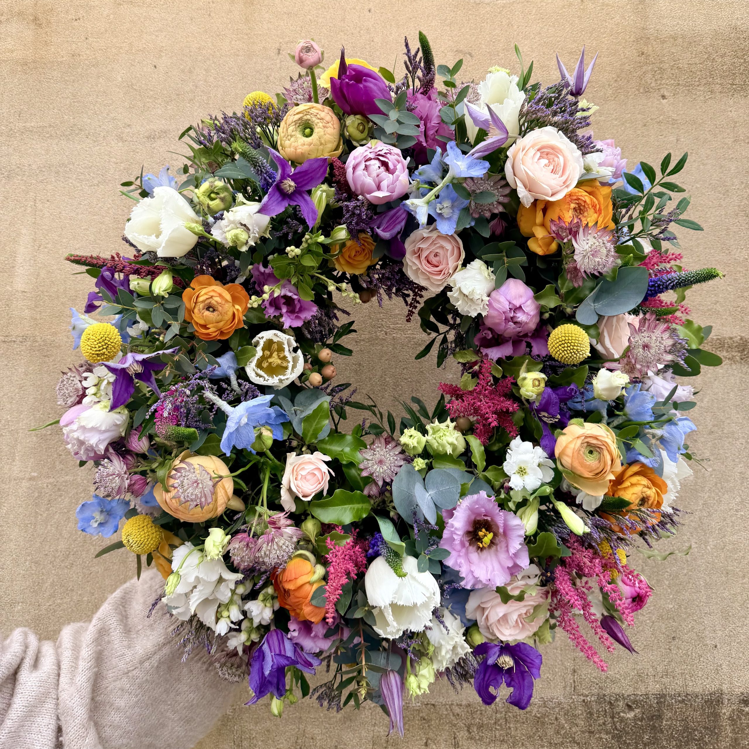 Seasonal wreath flower arrangement