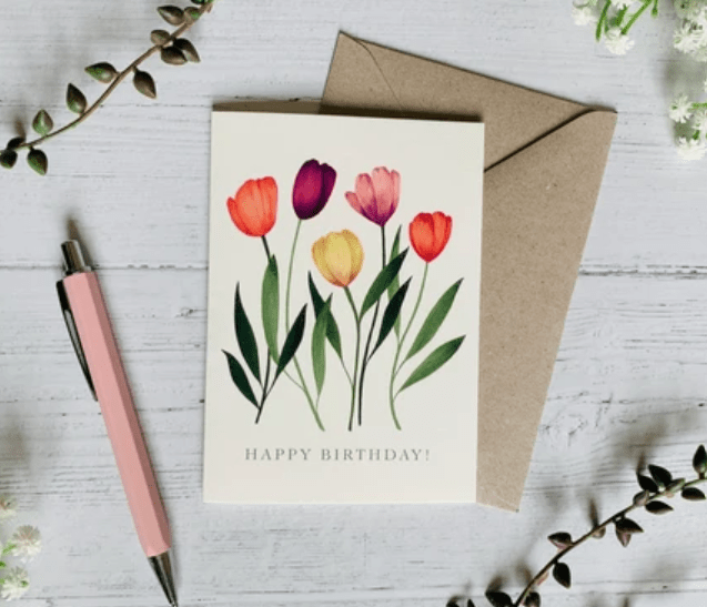Tulip Birthday Card FLoral birthday greetings card