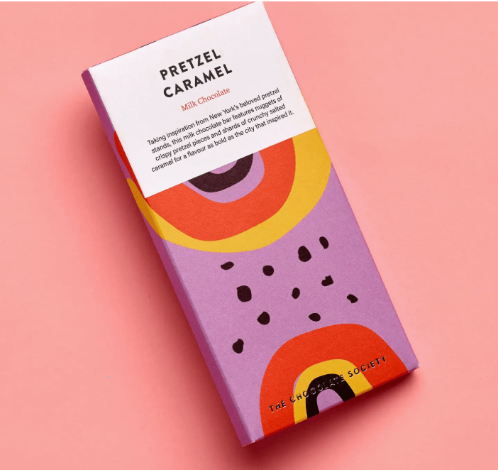 Pretzel chocolate bar in vibrant packaging